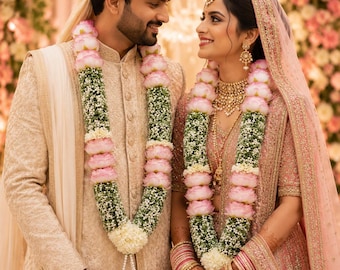 Indian Wedding Garland, Pink Rose Jaimala Varmala, Asian Ceremony Mala