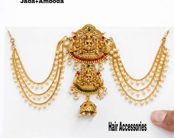 1 Gram Gold Jadai Billai Brooch: South Indian Bridal Amboda Hair Accessory