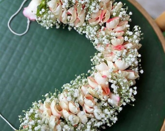 Gajra roze en wit bloemenhaar voor dames Indiaas bruidsbroodje Veni-accessoire bruiloft
