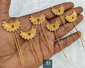 6 Pcs 1 Gram Gold Hair Accessories For Women Indian Wedding Jewelry
