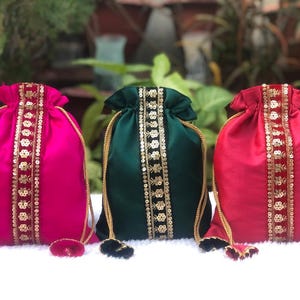 9*7 Inches Raw Silk Potli Bags For Women Wedding Favors Giveaway Mehendi Sangeet Gift