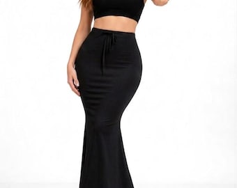 Enagua moldeadora elástica negra para sari de mujer, de algodón suave, para debajo de la falda.