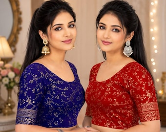 2 Stretchable Blouse For Women Crop Top Saree Choli Readymade Cotton Blouse Floral Work