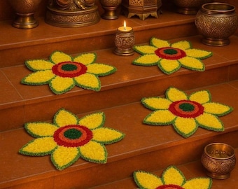 Lotus Rangoli Mat Set (6 Pcs) - Vibrant Diwali, Puja & Wedding Decor