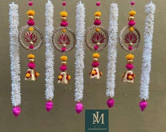Lotus With Bell Floral Garland Wall Door Hangings Diwali Pooja Home Decor