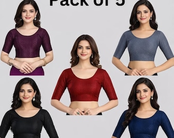 5 Stretchable Blouse For Women Crop Top Saree Choli Readymade Cotton Blouse Butti Work