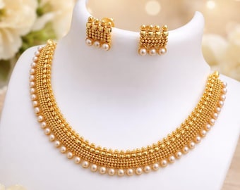 1 gram goud met parelketting set voor dames Chokersieraden etnische bruiloft