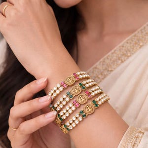 4 Pcs Kundan Temple Bangles for Women Gold Plated Jewelry Bracelet 2.4 2.6 2.8