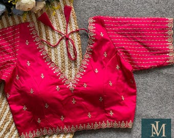 Banarasi Silk Saree Blouse: Sequin Zari Work, Stitched Choli