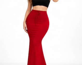 Red Stretchable Saree Shapewear Petticoat For Women Soft Cotton Sari Under Skirt