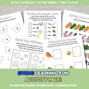 Spring Learning Fun Activity Pack, Educational Printable Worksheets for Preschool and Kindergarten