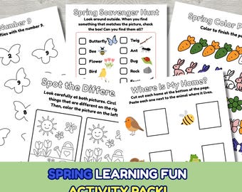 Voorjaarsactiviteitenpakket leuk leren, educatieve afdrukbare werkbladen voor kleuters en kleuters