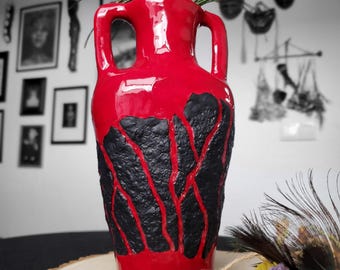 Handgefertigte Vase in Rot und Schwarz - Gothic und moderne Dekoration