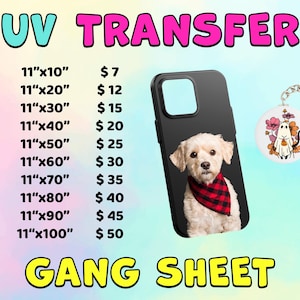 Gang Sheets  Custom UV DTF Transfer, Personalized Logo Sticker,  Waterproof Acrylic, Gang Sheet Stickers for Wall, Glass  Accessories
