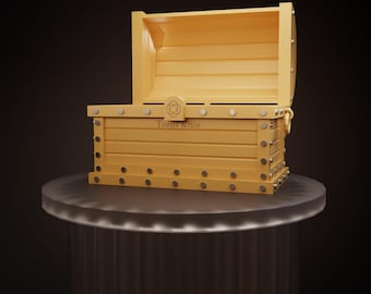 Cofre del tesoro impreso en 3D: Cofre decorativo de madera y PLA con tapa abatible