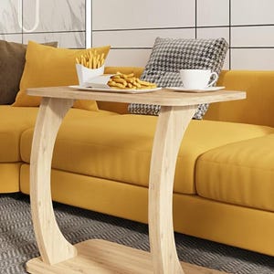 Mesa lateral em formato de C para laptop, mesa lateral moderna marrom para sofá, mesa de trabalho e mesa de café da manhã, 60 x 35 cm