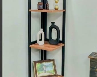 Nussbaum Eck-Bücherregal: 5-Tier-Dekoratives Metall & Holz Regal