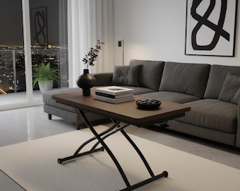 Erweiterbarer Nussbaum Couchtisch zum Esstisch | Klappstuhl aus MDF