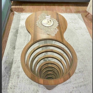 Spiral Wood Coffee Table with Tempered Glass Top - Modern Living Room Decor