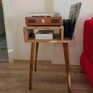 Mid Century Modern Record Player Stand: Wood Turntable Table