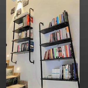Modernes schwarzes Metall-Bücherregal, 4-stufiges Industrieregal, minimalistisches Wandregal, Aufbewahrungsdekor für Zuhause und das Büro