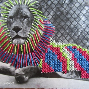 broderie de carte postale vintage - lion