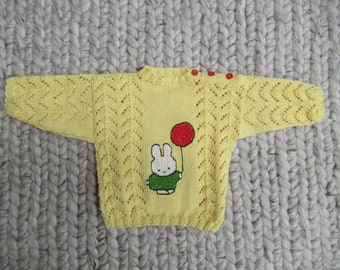 yellow knitted babysweater size 74 with rabbit