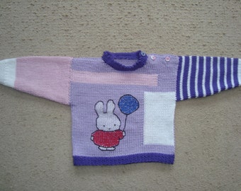 baby sweater purple, pink and white with bunny