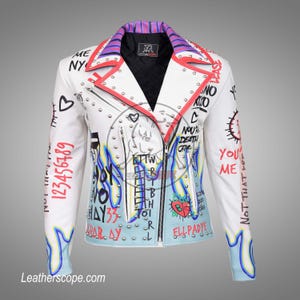 Biker Style Leather Jacket for Women/Punk Leather Jacket/Genuine Cowhide