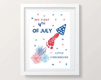 My First 4th of July, Little Firecracker Footprint Craft, 4th of July Footprint Craft, Keepsake Memory, My First Footprint, Digital Download