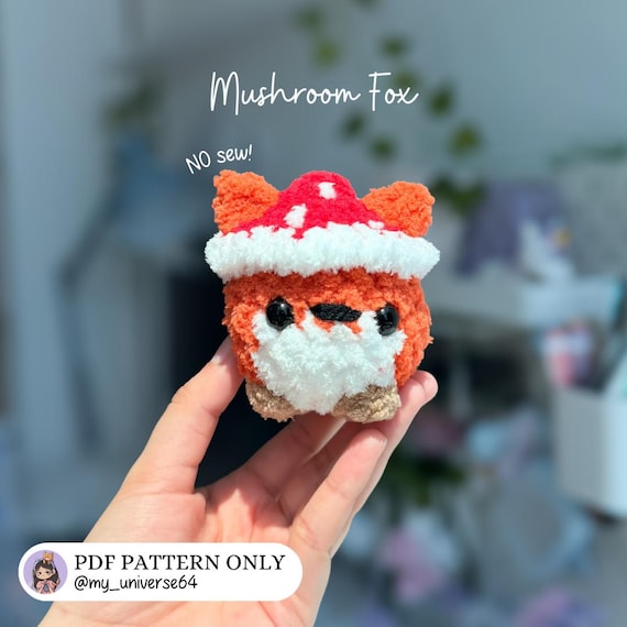 Mushroom Fox Amigurumi PDF Pattern, No Sew Plush Tutorial, Kawaii Crochet Fox, Digital Download