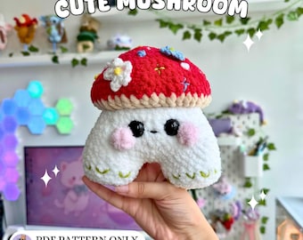 Mushroom Crochet PDF Pattern, cute magical kawaii easy aesthetic