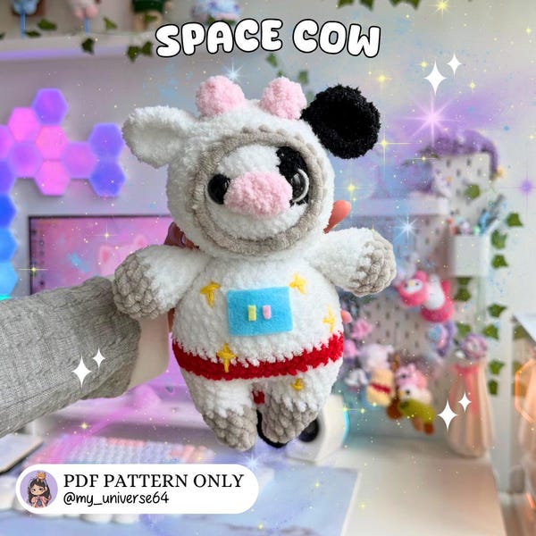 Space cow Crochet PDF Pattern, kawaii easy advanced beginner friendly