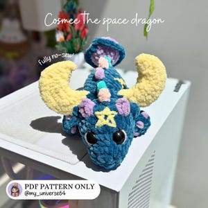 Cosmee Space Dragon pdf-haakpatroon, zelfstudie draken pluche no Sew, kawaii amigurumi