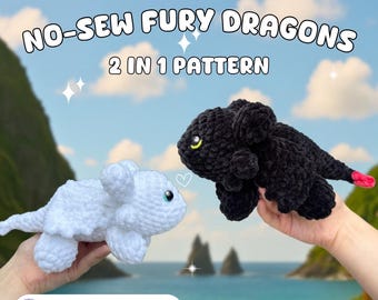 Modello PDF 2 in 1 per drago all'uncinetto: peluche kawaii senza cuciture