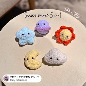 5-in-1 Space Minis haakpatroon (PDF), Amigurumi bundel zonder naaien, Quick Market Makes