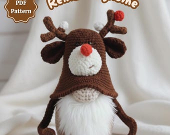Reindeer Gnome Crochet Pattern – Christmas Amigurumi PDF – Easy No Sew Pattern – Cute Reindeer Gnome Decoration – Amigurumi Christmas Decor