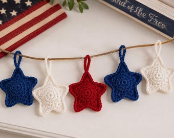 Crochet Star Garland PDF Pattern | Patriotic Americana No-Sew Bunting | DIY Hanging Star Banner | 4th of July Decor | Independence Day