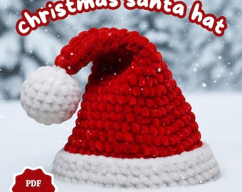 Christmas Crochet Pattern Festive Santa Hat Crochet Pattern • Easy Christmas Crochet Hat DIY Adult Santa Hat PDF Pattern • Holiday Xmas Hat