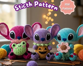 Patrón de ganchillo Stitch Amigurumi / Peluche de alienígena adorable en PDF / Patrón de muñeco de ganchillo / Descarga digital instantánea / Juguete de ganchillo ideal para principiantes