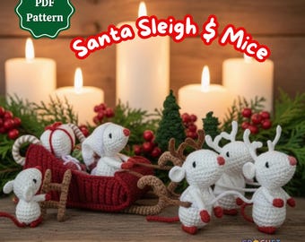 Christmas Mice Sleigh Crochet Pattern PDF | Amigurumi Reindeer Mice Pattern | Cute Xmas Crochet Toy | Holiday Decor DIY