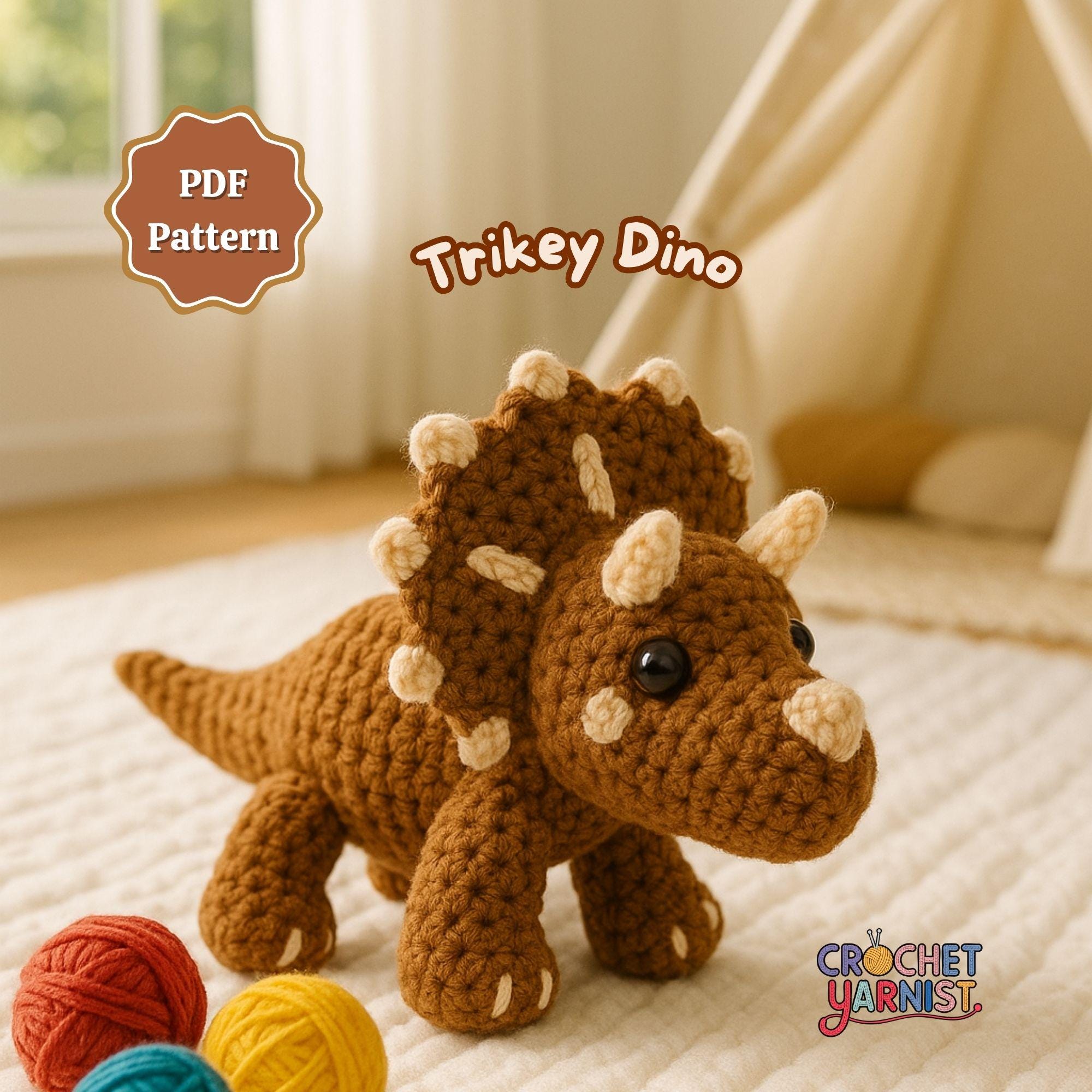 39 Triceratops Crochet Patterns for Dino Lovers, Nursery Decor, and Handmade Gifts 1 Triceratops Low-Sew Amigurumi Crochet Pattern Cute Dino