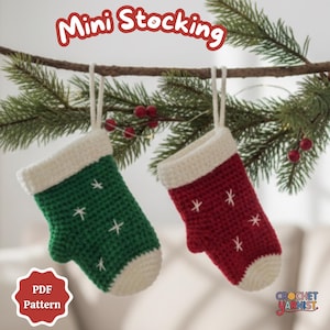 クリスマスかぎ針編みのミニストッキングパターン - 簡単なクリスマスストッキングのデコレーション、DIYかぎ針編みのクリスマスデコレーション、ホリデーミニストッキングPDF
