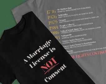 Marriage License Is Not Consent Shirt | Feminist History Tee | Anti Marital Rape Awareness Shirt | Womens Rights Timeline Shirt