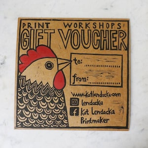 Gift Voucher for Introduction to Linocut workshop - Linocut - Yardley Arts - Yardley Hastings - Kat Lendacka