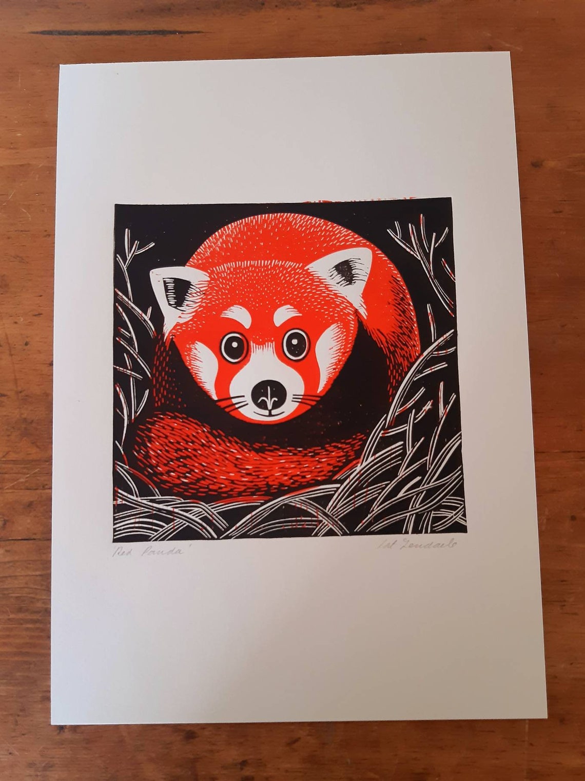 Red Panda Linocut Print Red Panda Art Print Handdruk Etsy België