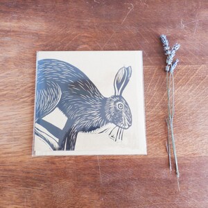 Hare Linocut Print, Hare Linocut Greeting Card, Woodland Animal, Linoprint Card, Blank Greeting Card, Kat Lendacka, Free Postage in UK, image 4