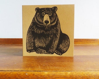 Bear Linocut Print, Bear Linoprint Card, Lino Print, Kat Lendacka