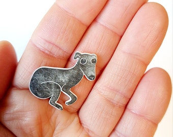 Blue Whippet Pin, Whippet Badge, Grey whippet pin, whippet Jewelry, Shrink Plastic Pin, linoprint, Linogravure Pin, Kat Lendacka