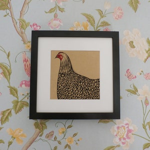 Hen Linocut Print, Chicken Linocut Print Card, Chicken Linoprint, Hand Printed, Kat Lendacka, Free Postage in UK image 2